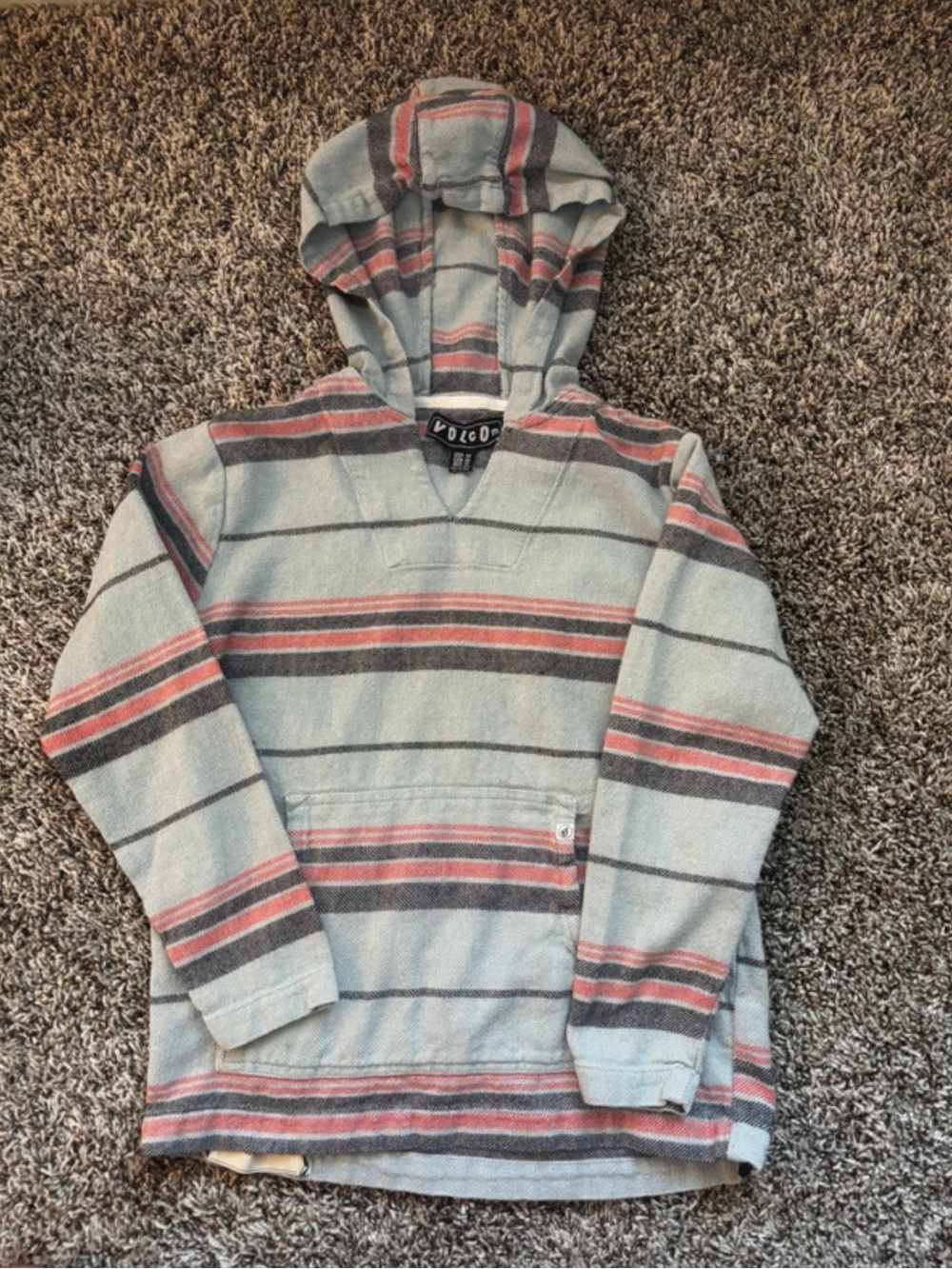 Volcom Kids Hooded Baja Pullover - Light Blue, Coral & Dark Gray
